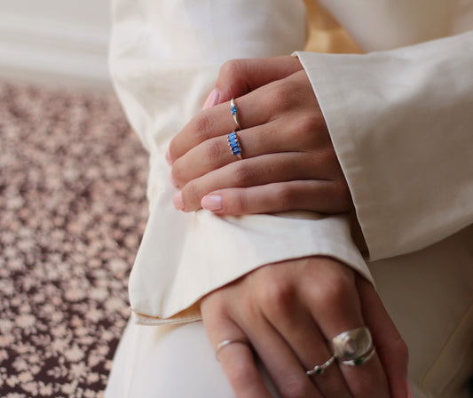 Ringen - Blue baquette - Silver