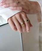 Brass vintage onyx flower ring