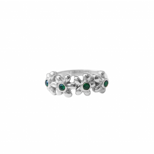 Ringen -multi green flower - Zilver