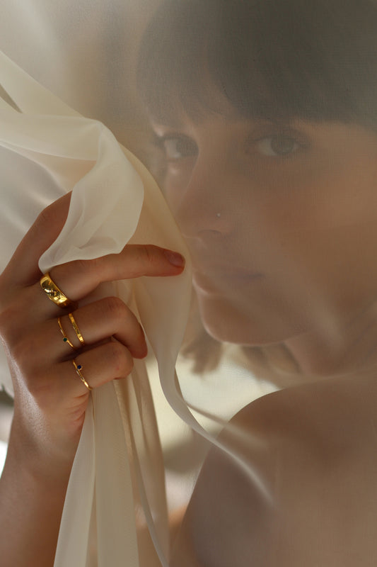 Xzota | Ringen | Small green onyx stone | 14K Gold