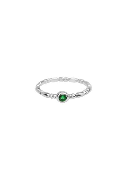 Xzota - Ringen - Twisted round green stone - Zilver