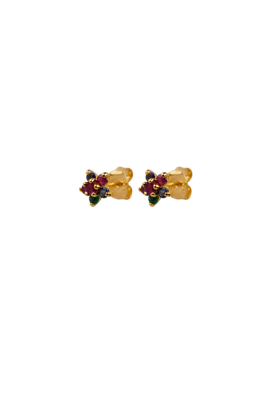Oorbellen - Little flower 3 stones - 22K Gold