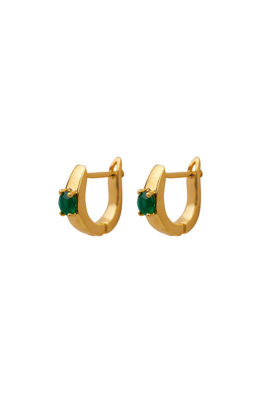 Oorbellen - Hoop stud green emerald - 22k Gold