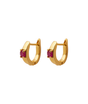 Oorbellen - Hoop stud ruby - 22k Gold