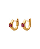 Oorbellen - Hoop stud ruby - 22k Gold