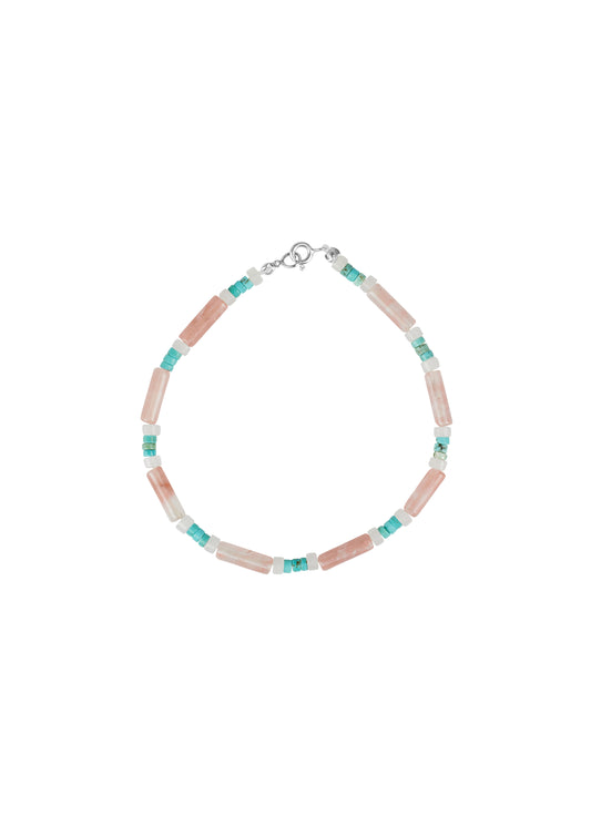 Armbanden - Pink Jade & aquamarine - Gold plated