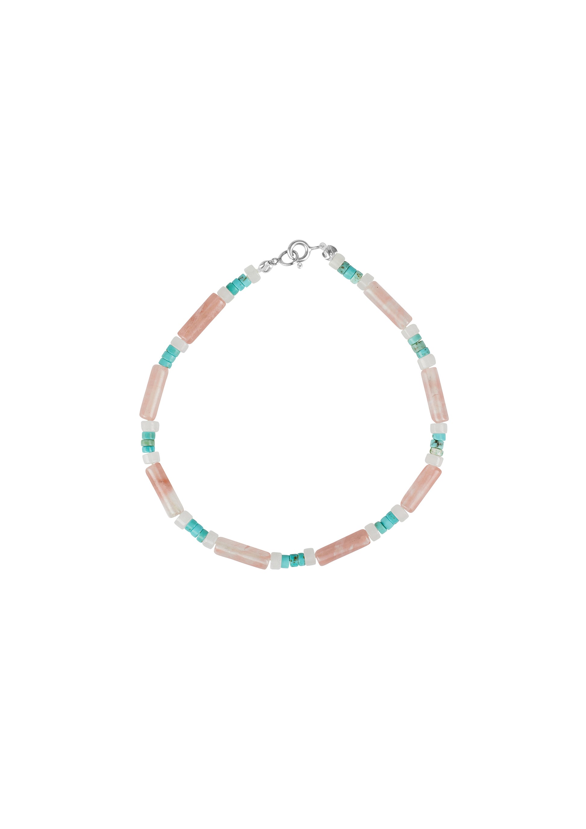 Enkelbandje - Pink Jade & aquamarine  - Silver