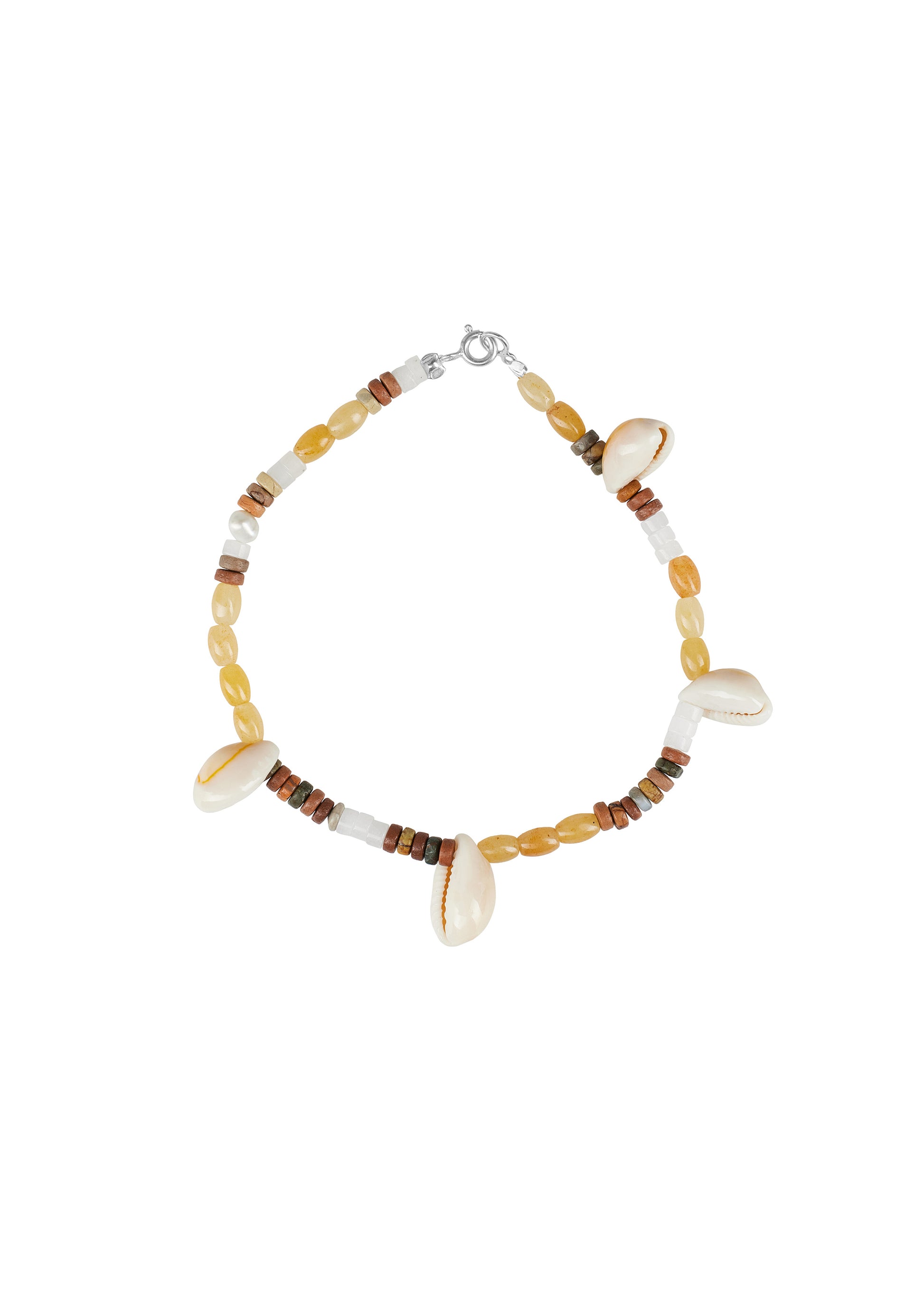 Enkelbanden - Yellow jade and shell - Silver