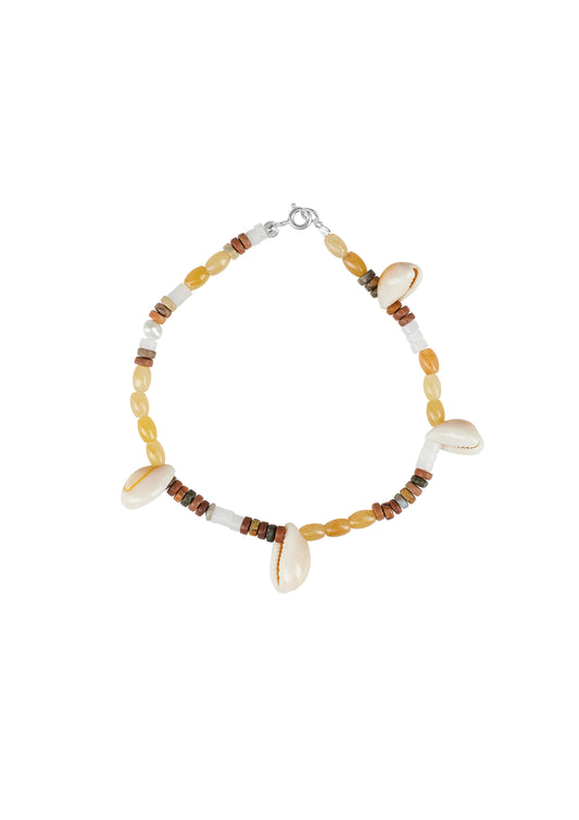 Enkelbanden - Yellow jade and shell - Silver